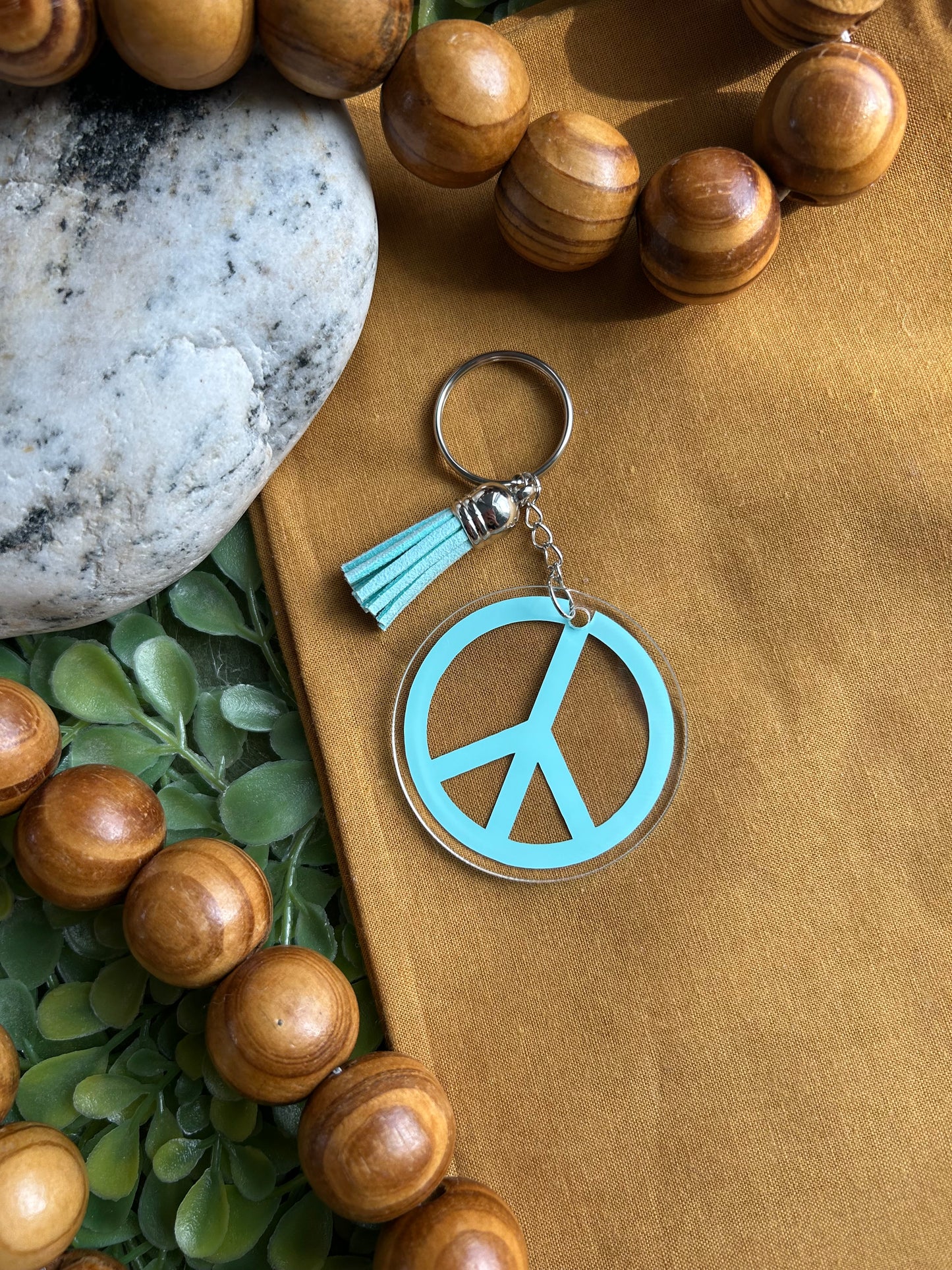 Aqua peace sign keychain