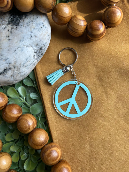 Aqua peace sign keychain