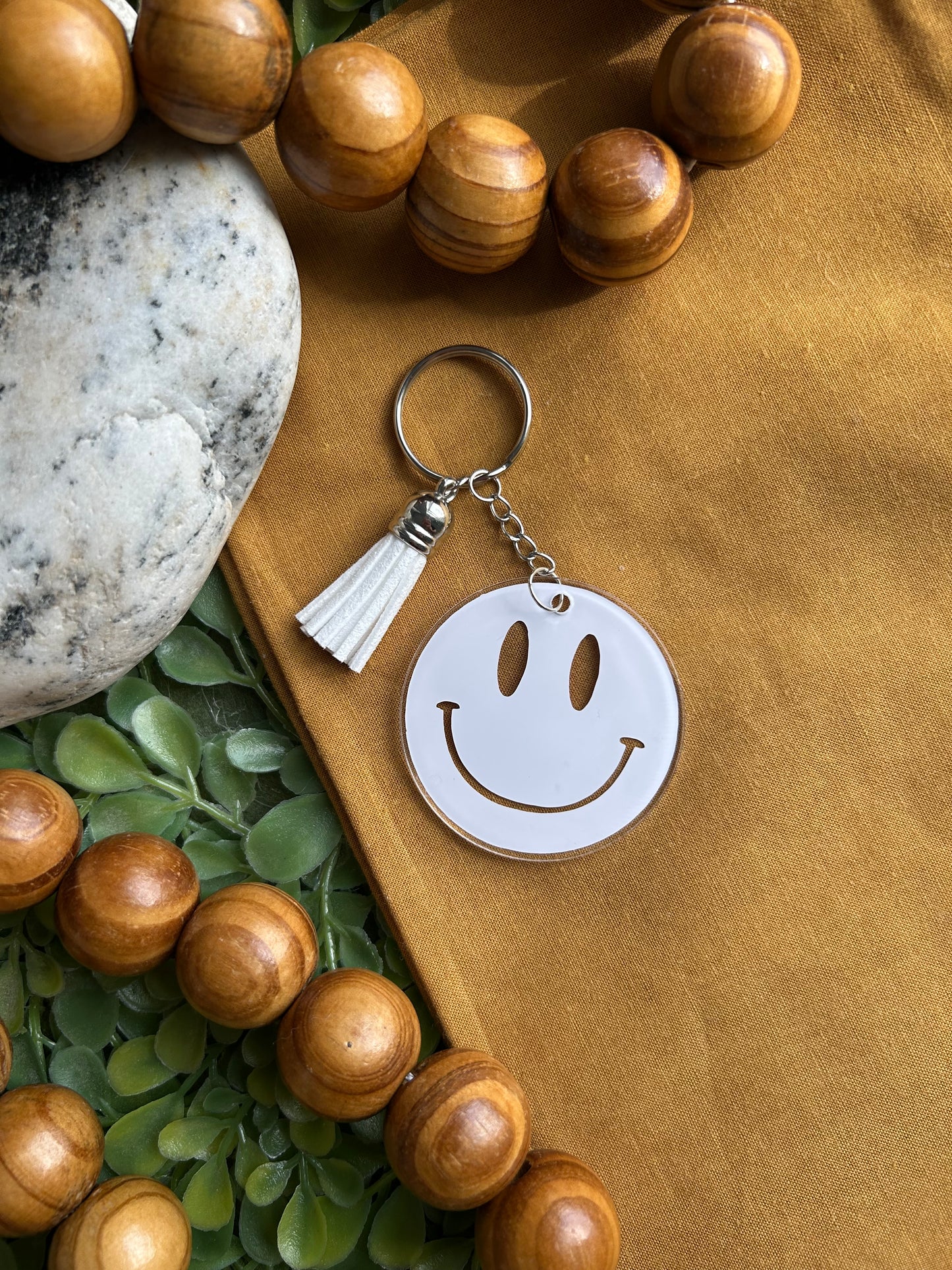 White smiley keychain