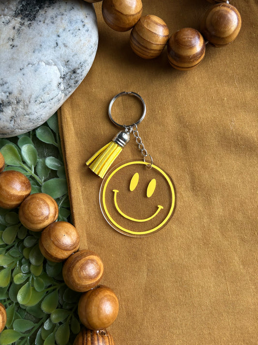 Yellow Outline Smiley Keychain