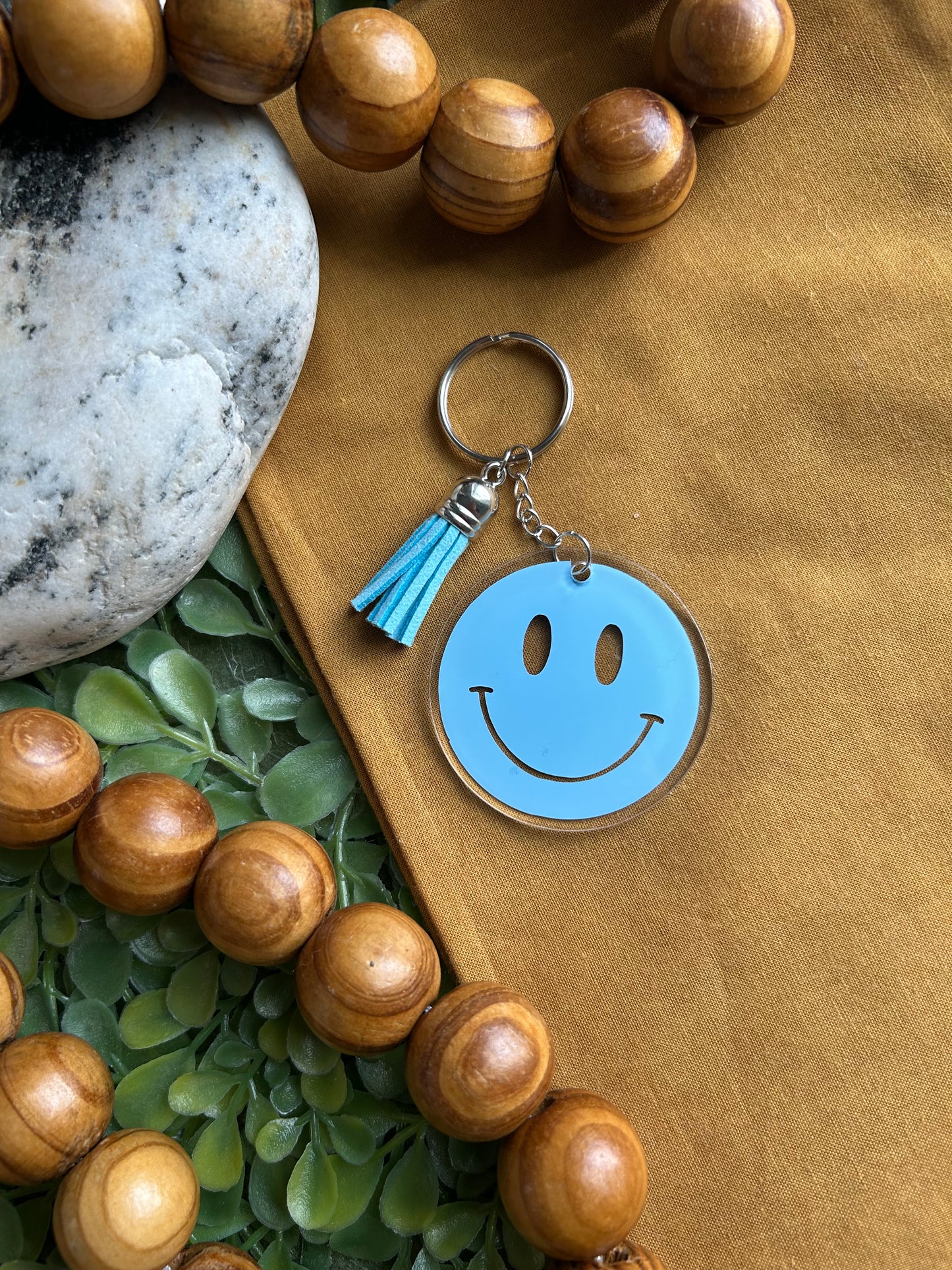 Light blue smiley keychain