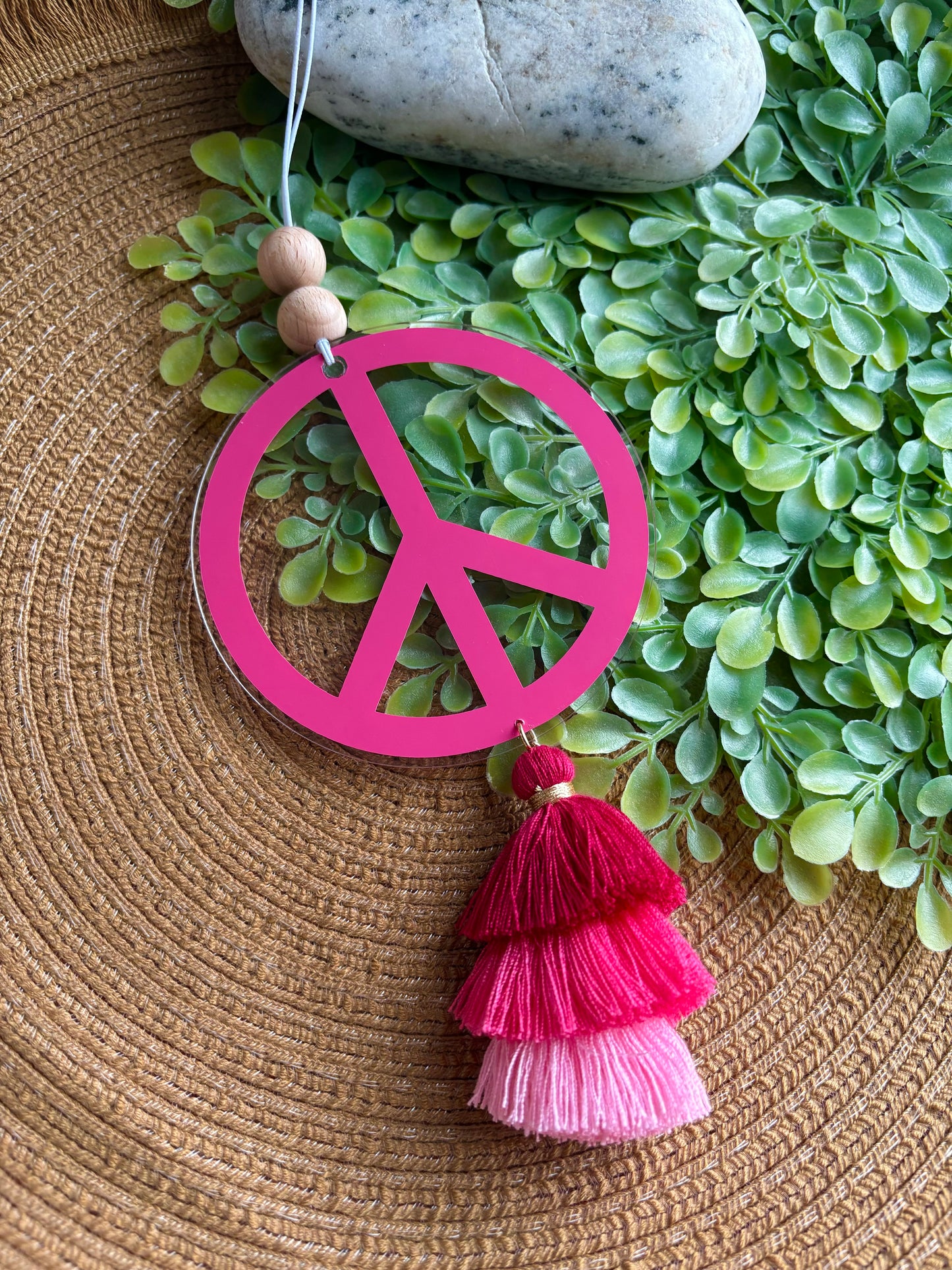 Fuchsia peace sign car hanger