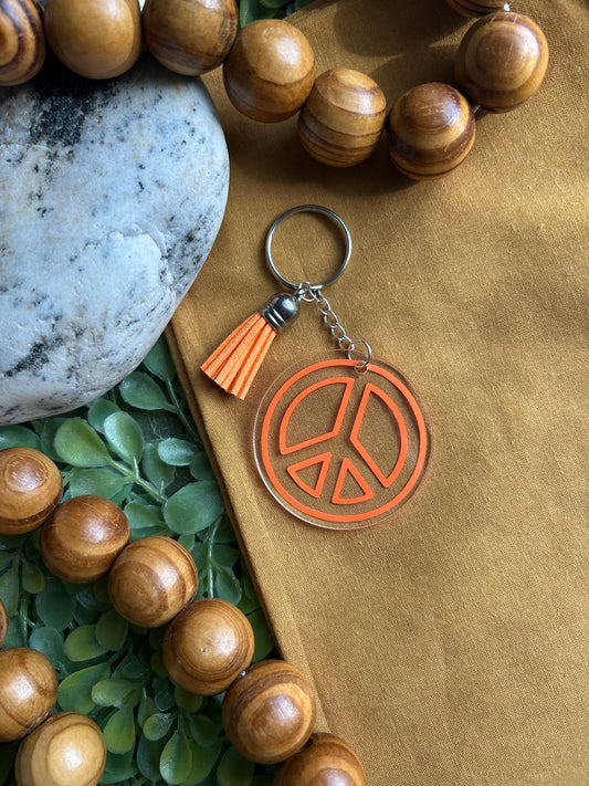 Orange peace sign keychain