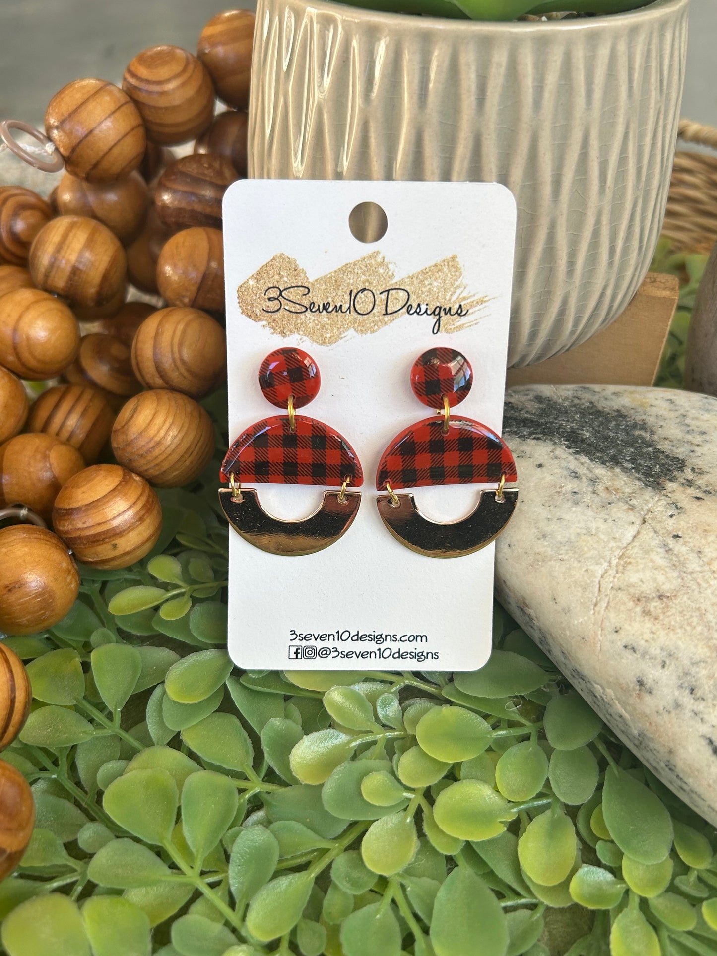 Red Plaid Dangle (semi circle)