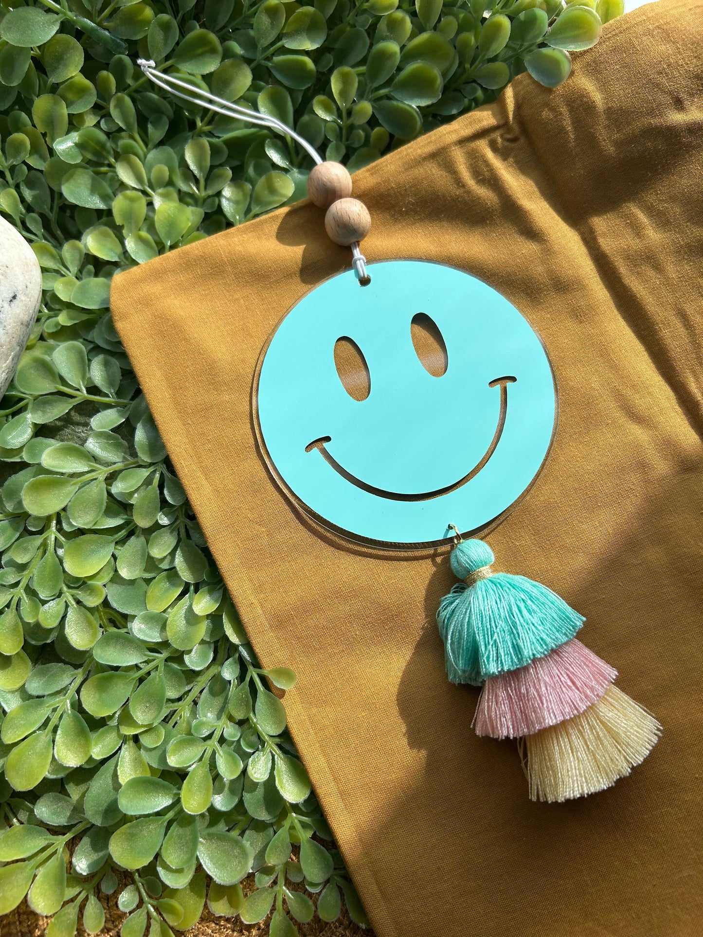 Aqua smiley car hanger