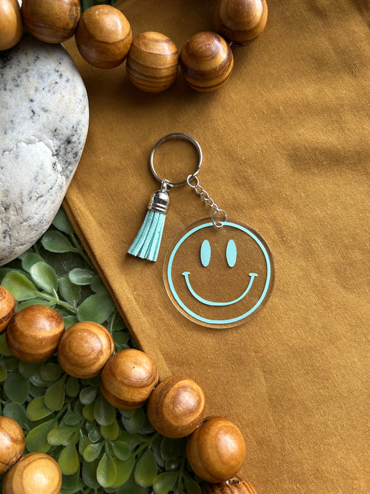 Aqua Smiley Outline Keychain