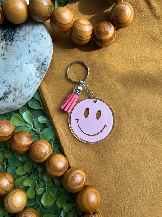 Pink smiley keychain