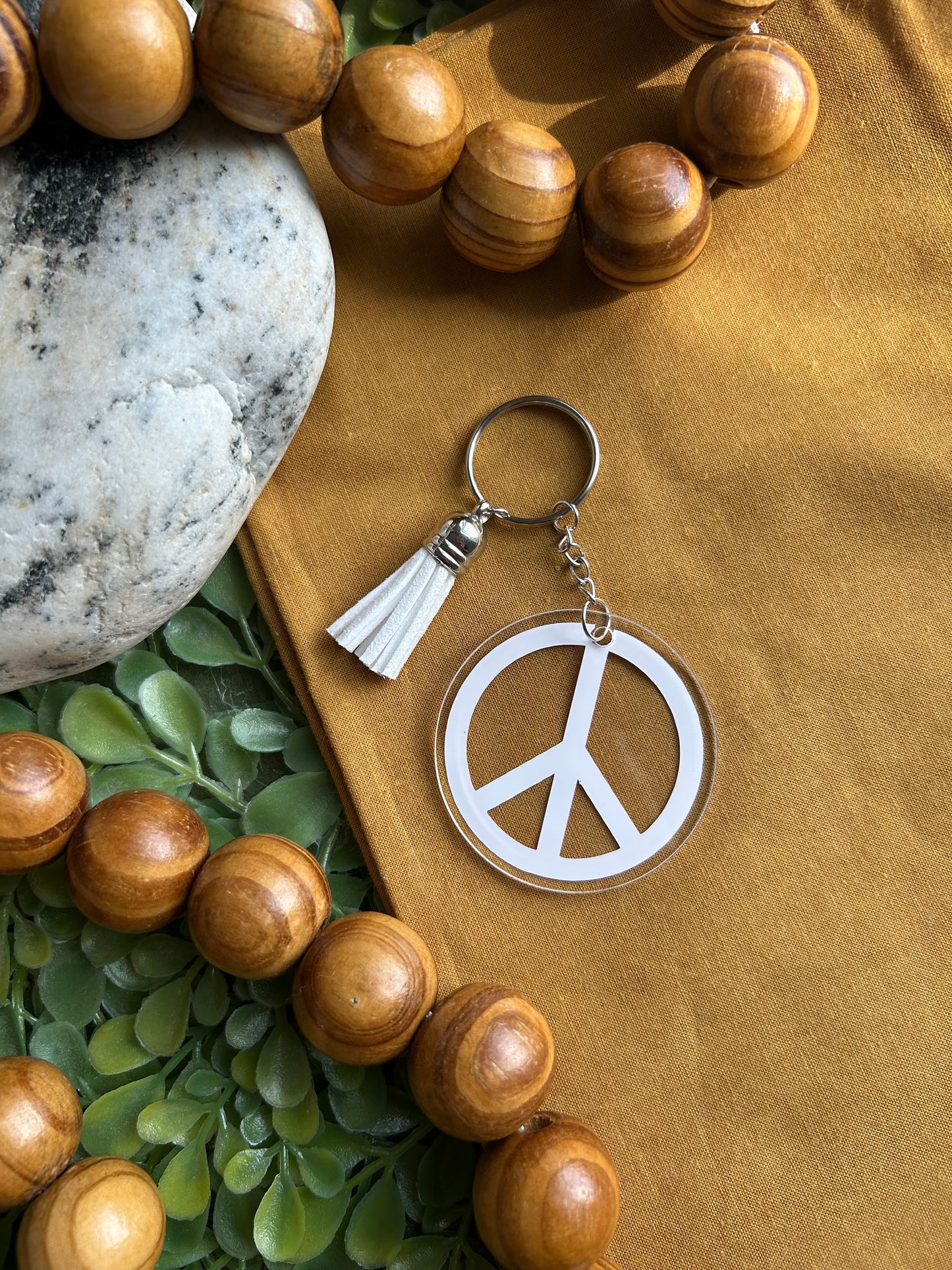 White peace sign keychain