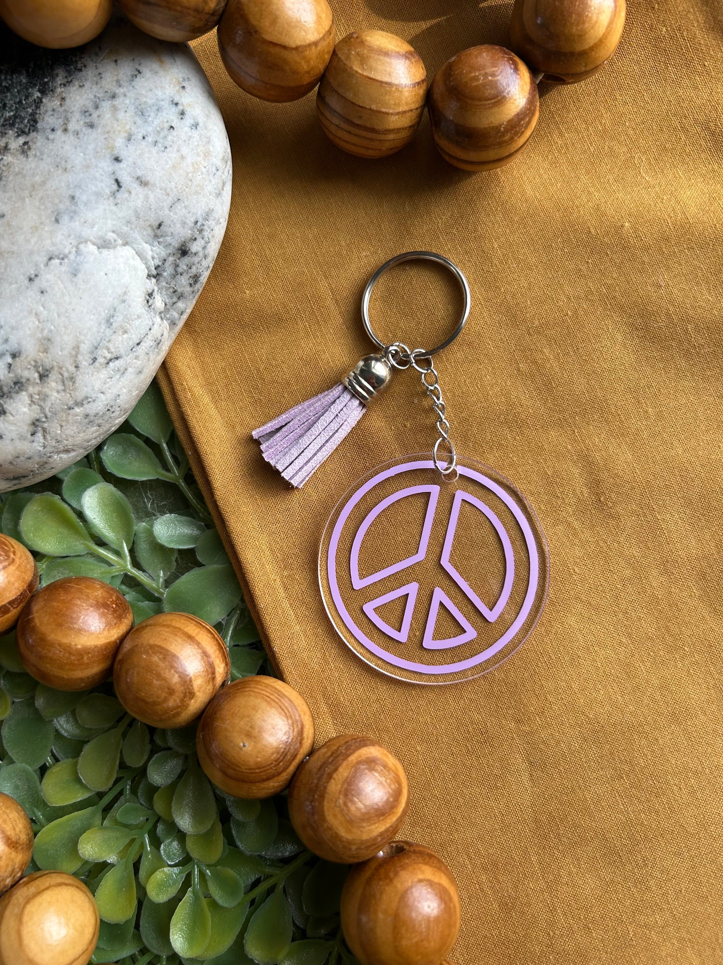 Purple peace sign keychain